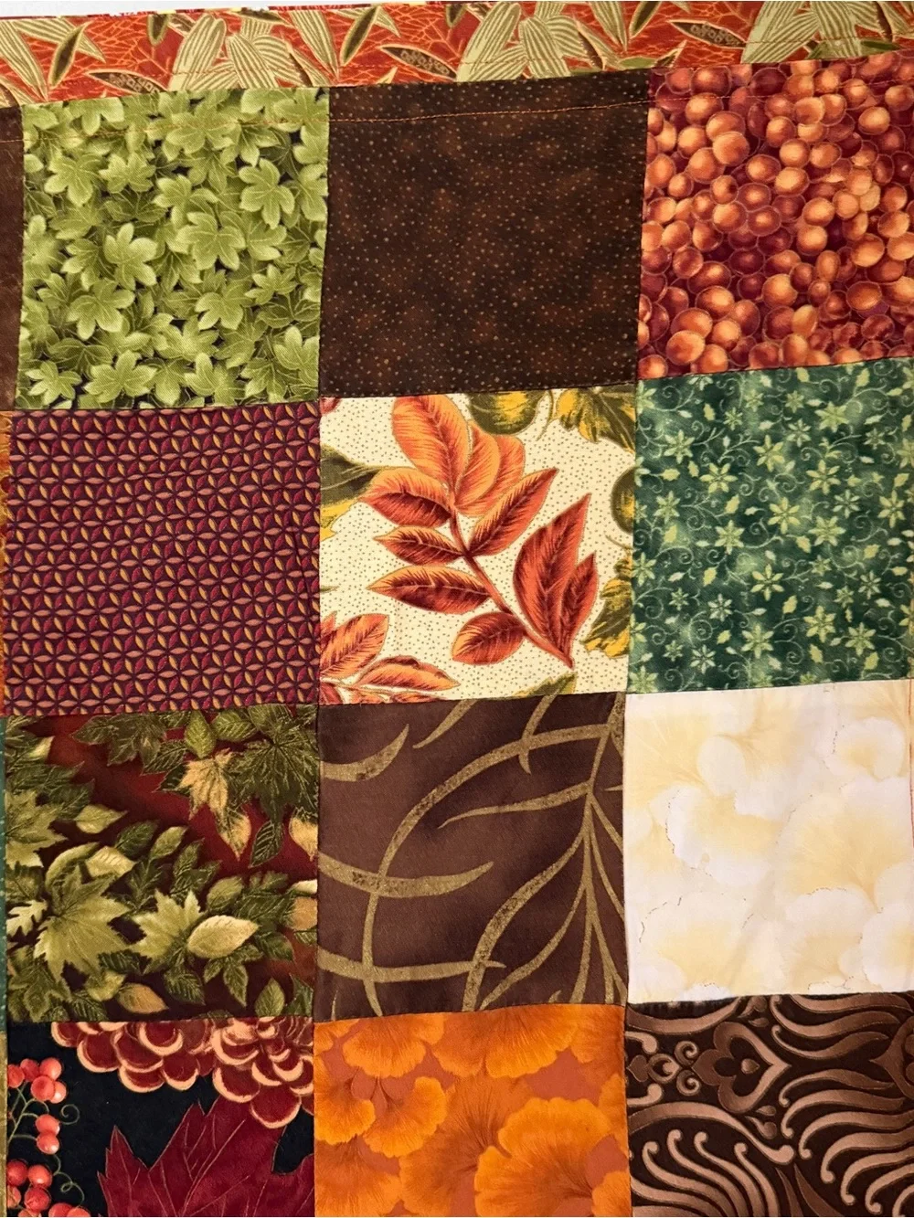 Handmade Autumn Patchwork Quilt 40” Wall Hanging Table Topper Fall Decor